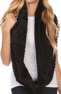 Sakkas Pulle Long Wide Flowing Comfortable Soft Fuzzy Fur Infinity Wrap Scarf#color_Black