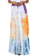 Sakkas Raw Edge Tie Dye Gypsy Boho Peasant Long Cotton Skirt#color_Purple