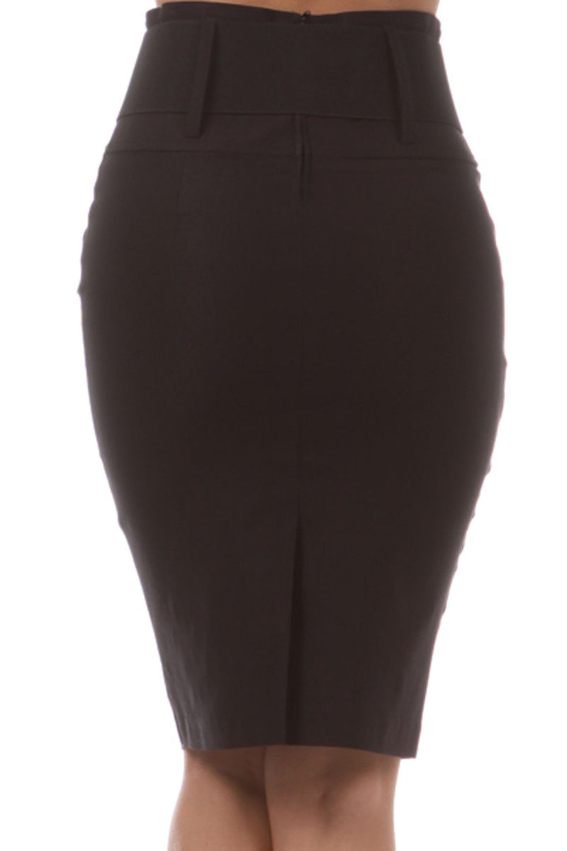 Knee Length High Waist Stretch Pencil Skirt with Wide Beltt