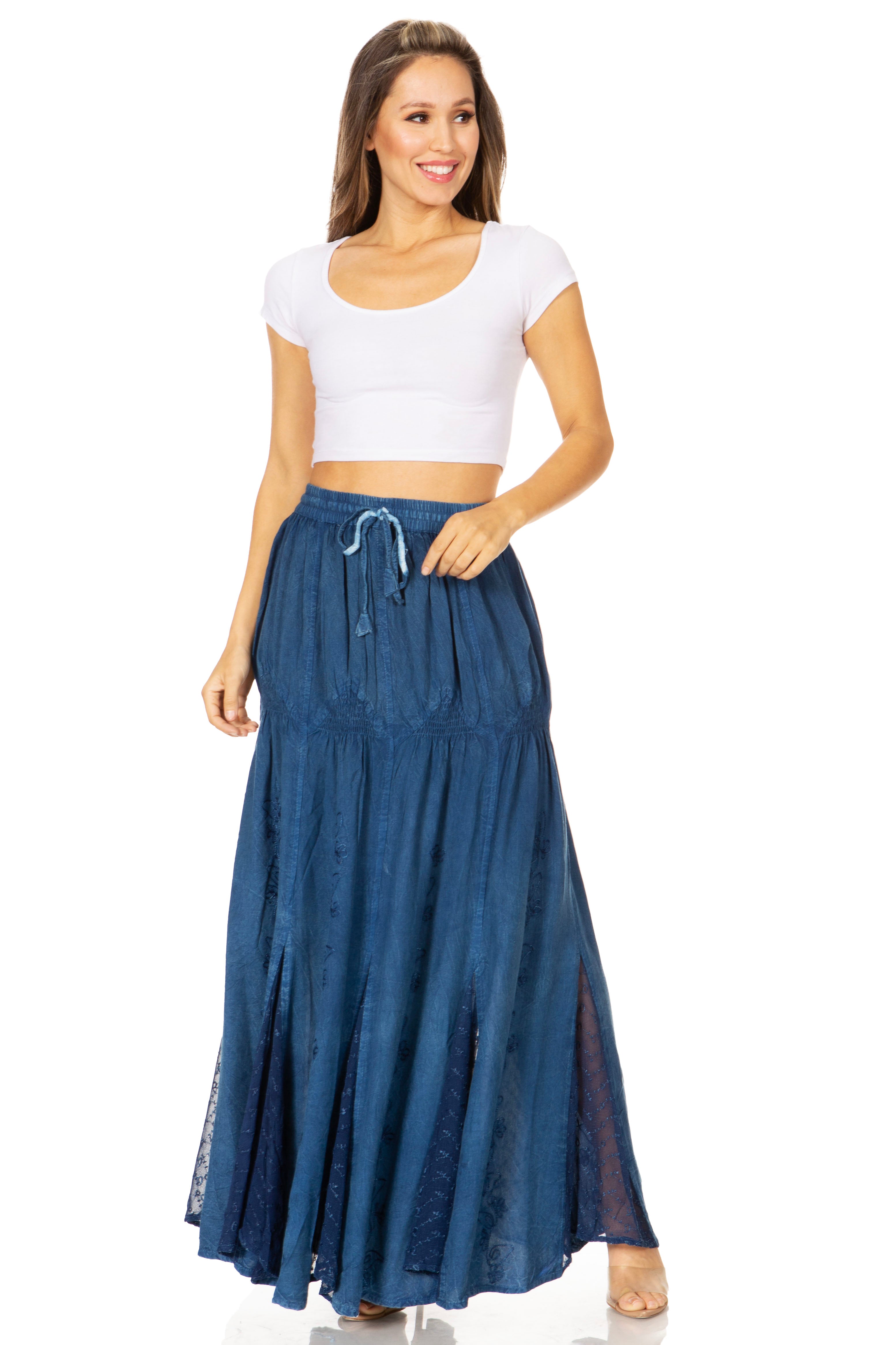 Sakkas Olivia Womens Maxi Bohemian Gypsy Long Skirt With Elastic Waist