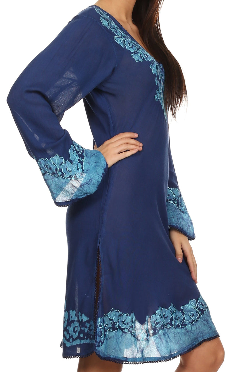 Sakkas Amme Batik Embroidered V-Neck Long Sleeve Blouse / Tunic