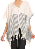 Sakkas Lisk Wide Mid Length Square Knit Fringe Open Button Up Shrug Cover Wrap#color_Black