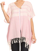 Sakkas Lisk Wide Mid Length Square Knit Fringe Open Button Up Shrug Cover Wrap#color_Pink