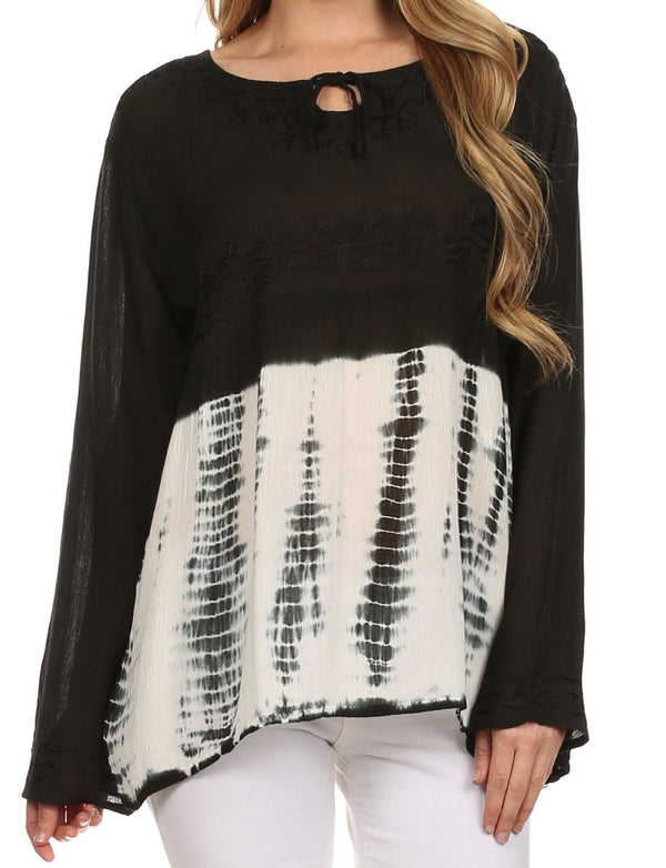 Sakkas Carla Tie Dye Embroidered Tunic Top / Blouse#color_Black